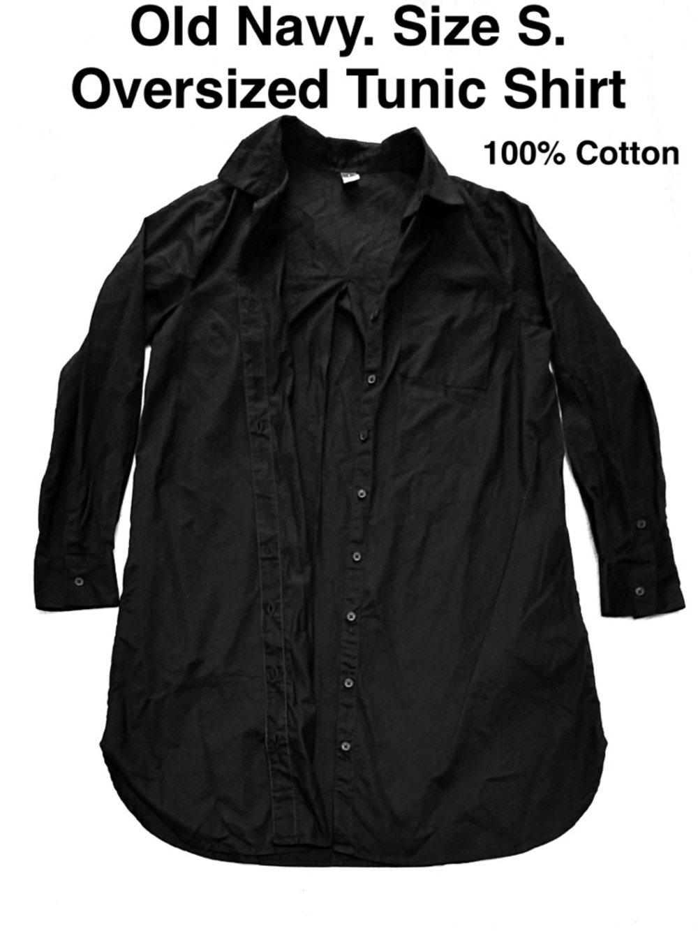 5/$15💥 Old Navy Black Oversized Tunic Shirt Cotton Casual